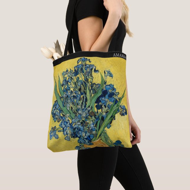 Irises by Van Gogh – Custom Text Tote Bag (Close Up)
