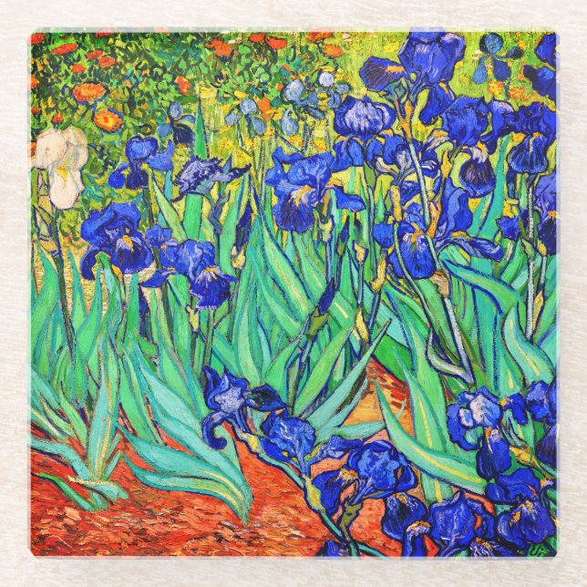 Irises by Vincent Van Gogh Glass Coaster (Front)