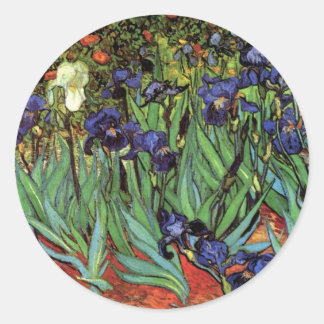 Irises by Vincent van Gogh, Vintage Garden Art Classic Round Sticker