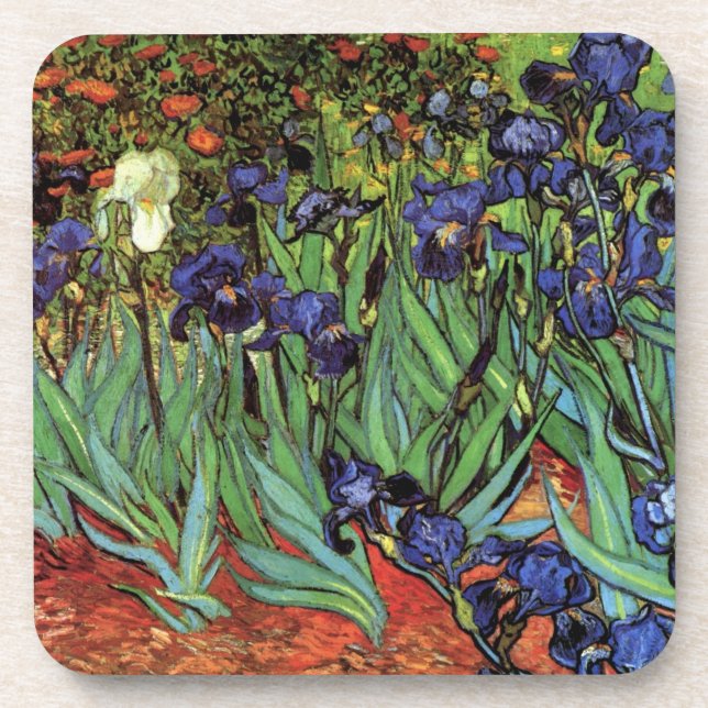 Irises by Vincent van Gogh, Vintage Garden Art Coaster (Front)