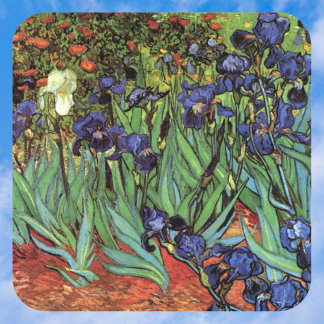 Irises by Vincent van Gogh, Vintage Garden Art Square Sticker