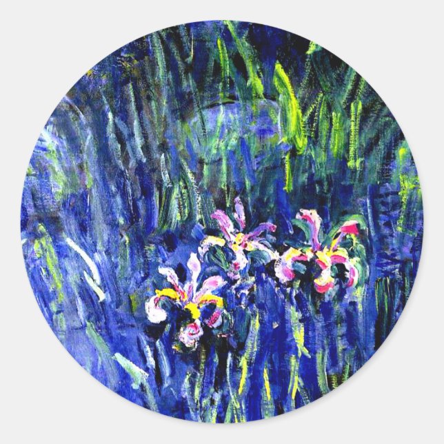 Irises, famous floral painting by Claude Monet, Classic Round Sticker (Front)