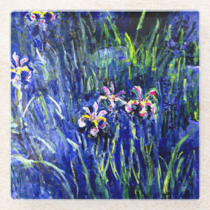 Irises, famous floral painting by Claude Monet Glass Coaster