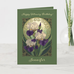 Irises February Birthday Flowers Art Nouveau Style Card