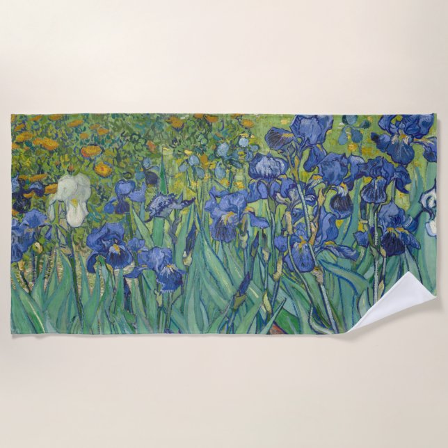Irises, Floral Oil Painting, Vincent Van Gogh Beach Towel (Front)