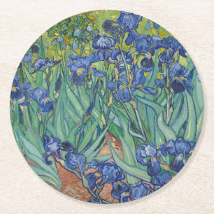 Irises, Floral Oil Painting, Vincent Van Gogh Round Paper Coaster