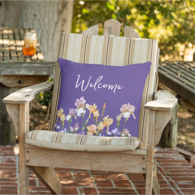Irises Floral Purple Welcome  Cushion (Chair)