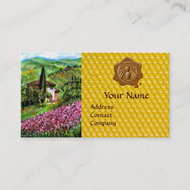 IRISES,FLOWER FIELDS,HONEY BEE WAX SEAL,BEEKEEPER BUSINESS CARD (Front)