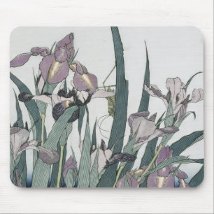 irises & Grasshopper, Katsushika Hokusai Mouse Pad