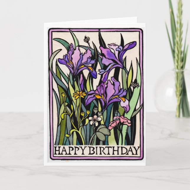 Irises Happy Birthday Card (Front)