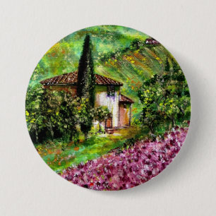 IRISES IN GREEN TUSCANY LANDSCAPE 7.5 CM ROUND BADGE