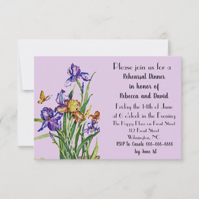 Irises in the Garden Rehearsal Dinner Invite (Front)