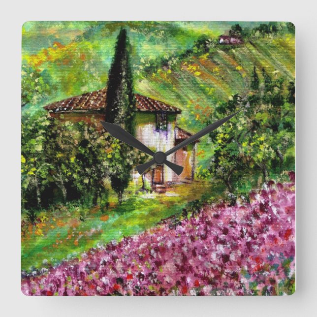 IRISES IN TUSCANY SQUARE WALL CLOCK (Front)