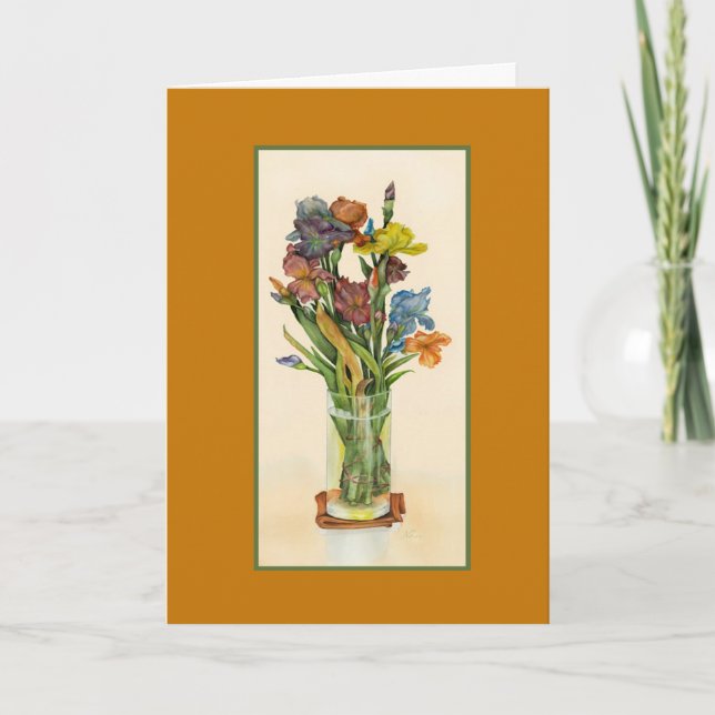 Irises in Vase Watercolor painting birthday Card (Front)