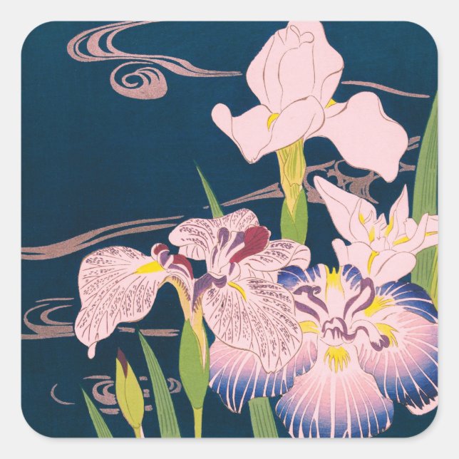 IRISES JAPANESE ART SQUARE STICKER (Front)