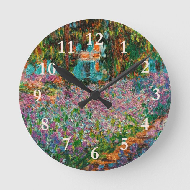 Irises Monet Garden Giverny flowers Round Clock (Front)