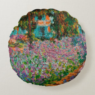 Irises Monet Garden Giverny flowers Round Cushion