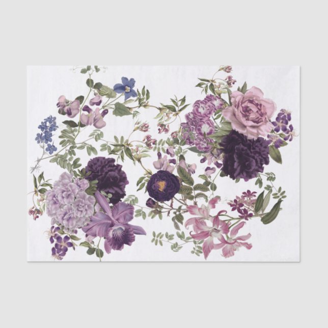 Irises, Orchids, Roses in  Purple Decoupage Tissue Paper (Front)