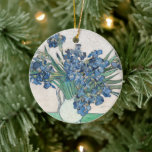 Irises | Vincent van Gogh Ceramic Ornament<br><div class="desc">Irises (1890) | Original artwork by Dutch post-impressionist artist Vincent Van Gogh (1853-1890). The painting depicts a still life with a full bouquet of blue flowers on a green tabletop against a creamy white background.

Use the design tools to add custom text or personalise the image.</div>