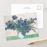 Irises | Vincent van Gogh Postcard<br><div class="desc">Irises (1890) | Original artwork by Dutch post-impressionist artist Vincent Van Gogh (1853-1890). The painting depicts a still life with a full bouquet of blue flowers on a green tabletop against a creamy white background.

Use the design tools to add custom text or personalise the image.</div>