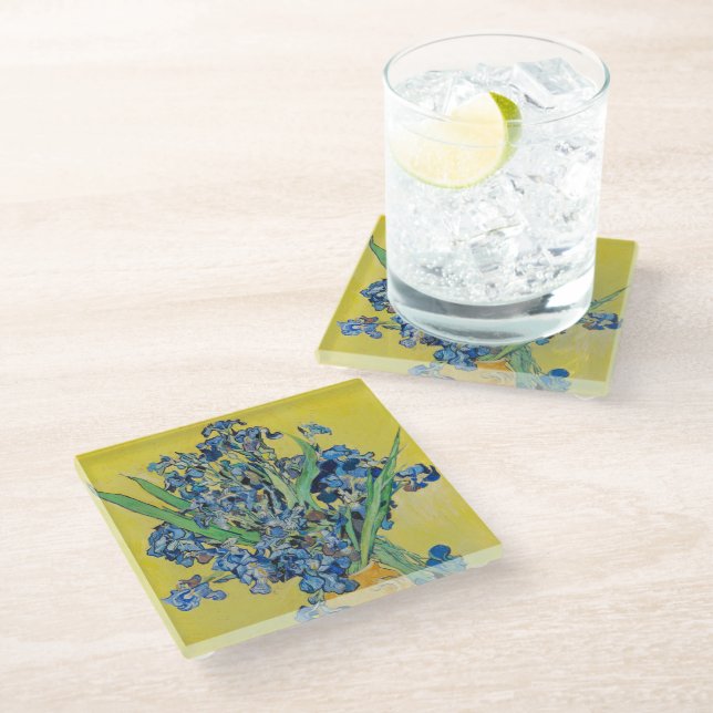 Irises  Vincent van Gogh Poster Glass Coaster (Angled)
