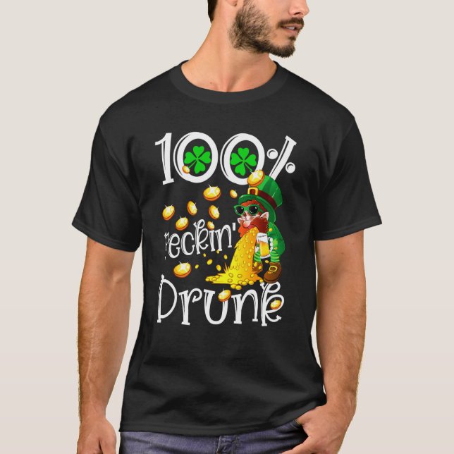 Irish 100 Feckin Drunk Leprechaun Puking Drink Pat T-Shirt (Front)