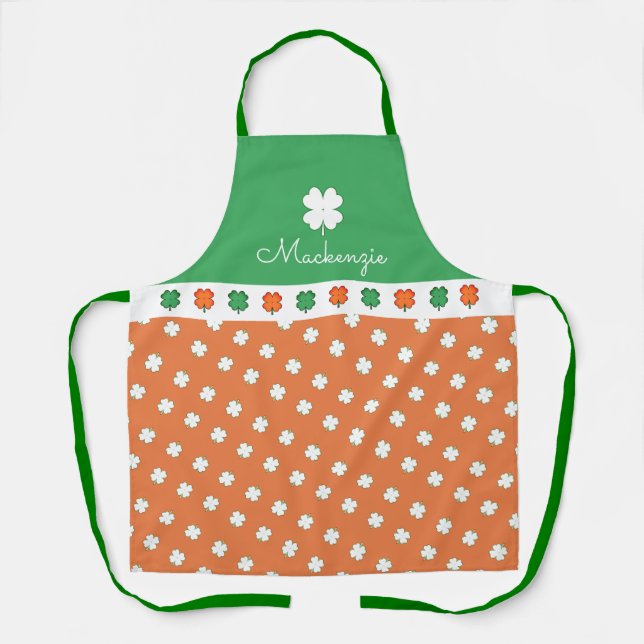 IRISH 4 Leaf Clover Pattern with YOUR  NAME Apron (Front)