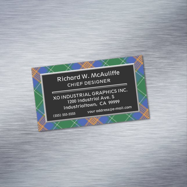 Irish Accent Clan MacAuliffe McAuliffe Tartan Magnetic Business Card (In Situ)