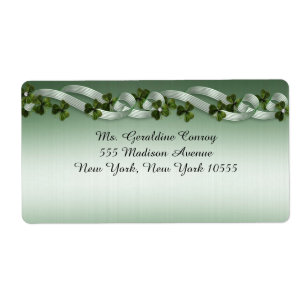 Irish address labels shamrocks and ribbons