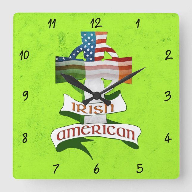 Irish American Celtic Cross Square Clock (Front)