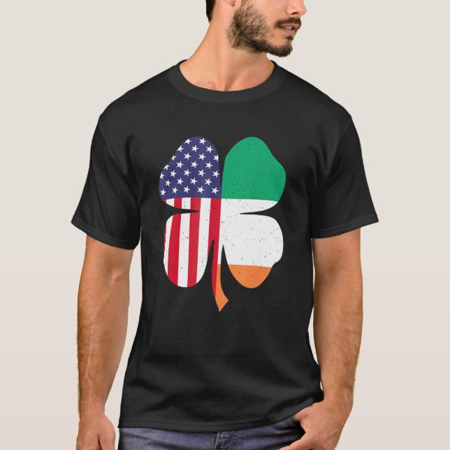 Irish American Clover Flag St. Patrick's Day T-Shirt (Front)