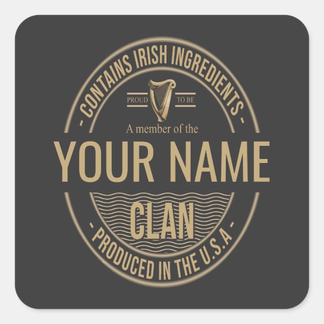 Irish American Custom Family Clan Name Square Sticker (Front)