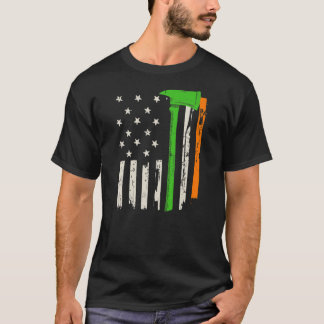 Irish American Firefighter Flag and Ax  T-Shirt