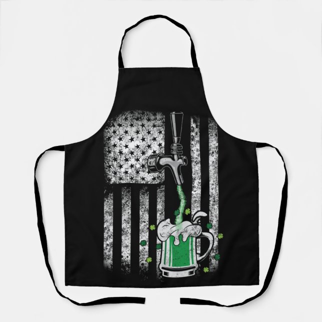 Irish American Flag Beer Shamrock St Patrick's Apron (Front)