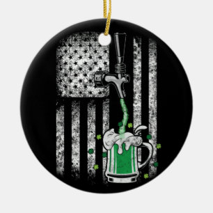 Irish American Flag Beer Shamrock St Patrick's Ceramic Ornament