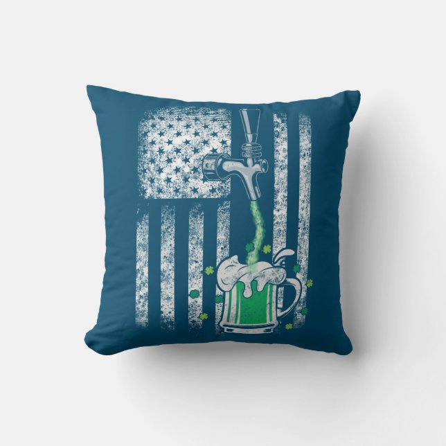 Irish American Flag Beer Shamrock St Patrick's Cushion (Front)