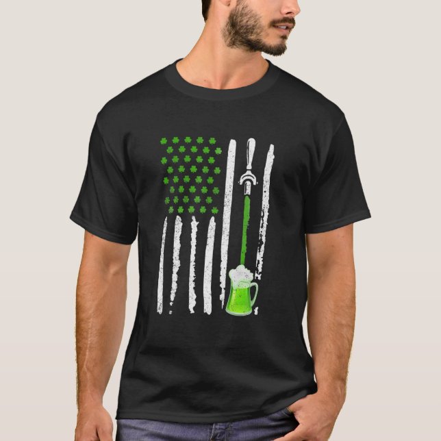 Irish American Flag Draft Beer Shamrock St Patrick T-Shirt (Front)