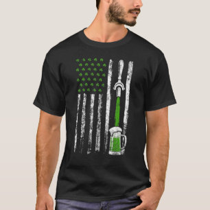 Irish American Flag Draught Beer Shamrock St Patri T-Shirt