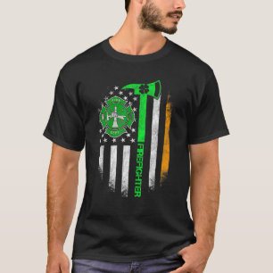 Irish American Flag Firefighter USA Shamrock St Pa T-Shirt