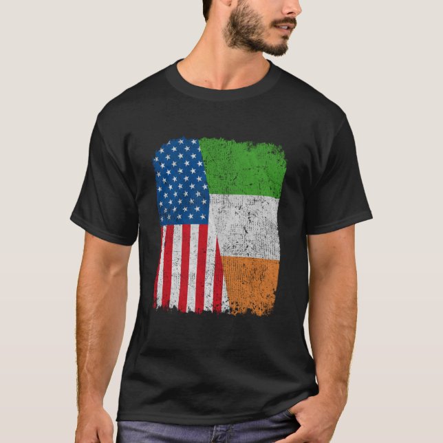 Irish American Flag Half USA Ireland Root Proud T-Shirt (Front)