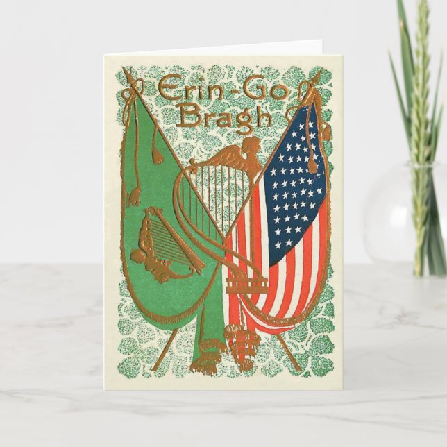 Irish American Flag Harp of Erin Shamrock Card (Front)