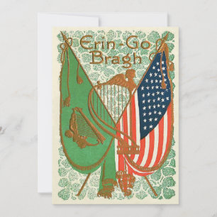 Irish American Flag Harp of Erin Shamrock Invitation