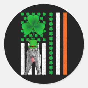 Irish American Flag Irish Wolfhound Dog St Patrick Classic Round Sticker