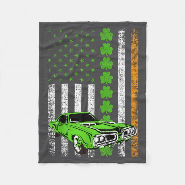 Irish American Flag Lucky Car Racing St. Patrick's Fleece Blanket (Front)