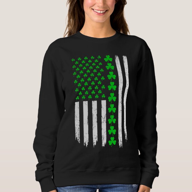 Irish American Flag Lucky Shamrock St Patrick's Da Sweatshirt (Front)