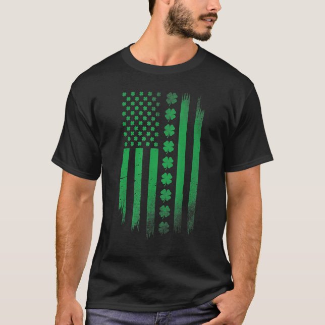 Irish American flag Patrick's day Patriotic Shamro T-Shirt (Front)