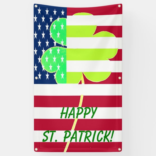 Irish American Flag Shamrock Clover St. Patrick Banner (Vertical)
