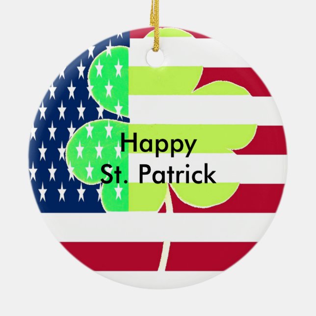 Irish American Flag Shamrock Clover St. Patrick Ceramic Ornament (Back)