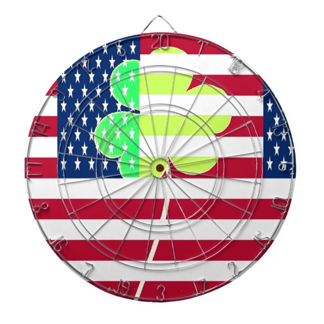 Irish American Flag Shamrock Clover St. Patrick Dartboard (Front)
