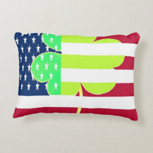 Irish American Flag Shamrock Clover St. Patrick Decorative Cushion